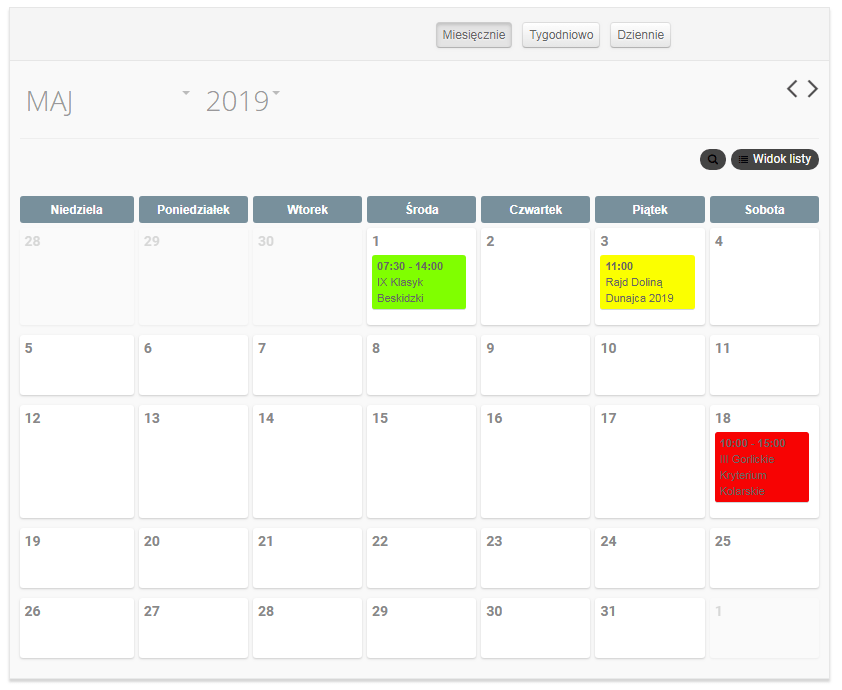Kalendarz wydarzeń – informacje